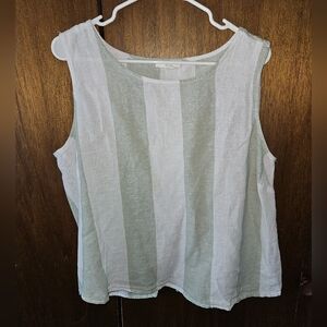 beachlunchlounge Linen Cotton Green and White Striped Tank Top | XL